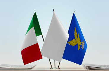 Flags of Italy and Friuli-Venezia Giulia with a white flag in the middle