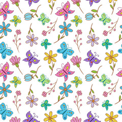 butterfly with flower seamless pattern