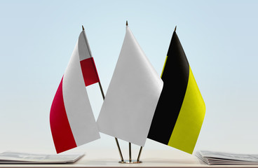 Flags of Poland and Kashubia with a white flag in the middle