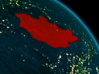 Night view of Mongolia on Earth