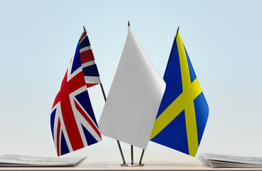 Flags of Great Britain and Mercia with a white flag in the middle