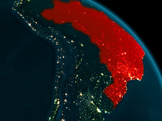 Night view of Brazil on Earth