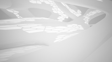 Abstract parametric white interior with neon lighting. 3D illustration and rendering.