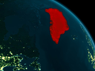 Night view of Greenland on Earth