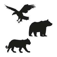 Naklejka na ściany i meble Eagle, bear and tiger black silhouette vector illustration graphic design