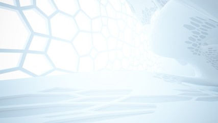 Abstract white parametric interior with window. 3D illustration and rendering.