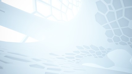 Abstract white parametric interior with window. 3D illustration and rendering.