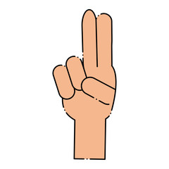 hand with two fingers up over white background, vector illustration