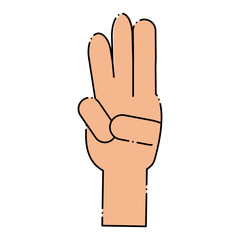 hand with tree fingers up over white background, colorful design. vector illustration