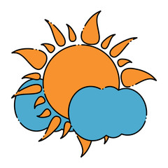 clouds and sun icon over white background, colorful design. vector illustration