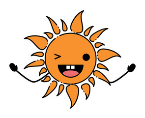 kawaii sun wiking an eye over white background, colorful design. vector illustration