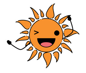 kawaii sun wiking an eye over white background, colorful design. vector illustration