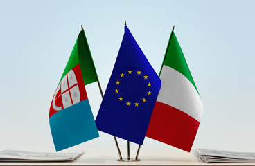 Flags of Liguria European Union and Italy