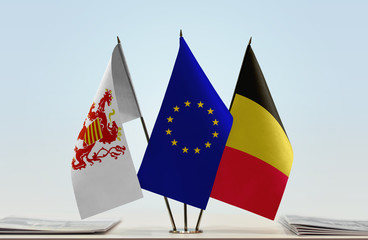 Flags of Limburg (BL) European Union and Belgium
