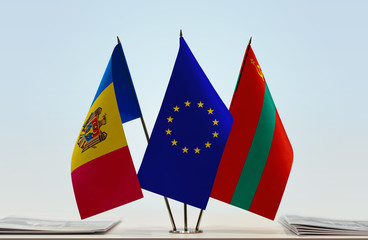 Flags of Moldova European Union and Transnistria