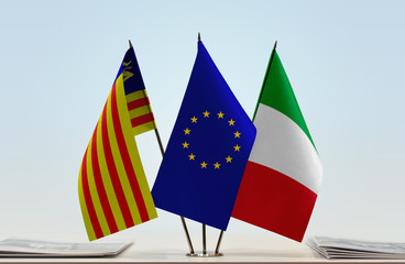 Flags of Sicily nationalism European Union and Italy