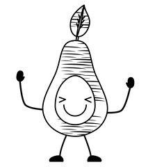 sketch of kawaii excited avocado icon over white background, vector illustration