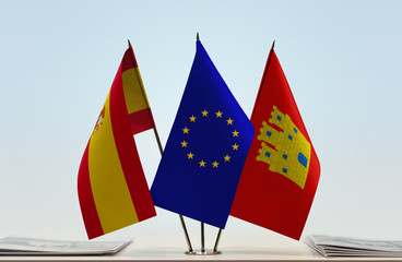 Flags of Spain European Union and Castile