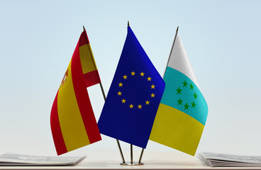 Flags of Spain European Union and Republic of the Canary Islands