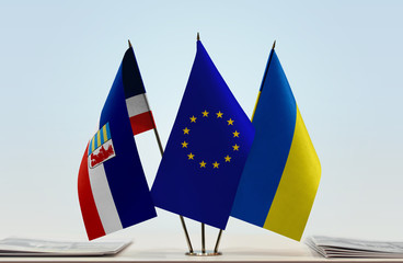 Flags of Subcarpathian Ruthenia European Union and Ukraine