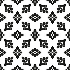 Ornamental seamless floral ethnic black and white pattern