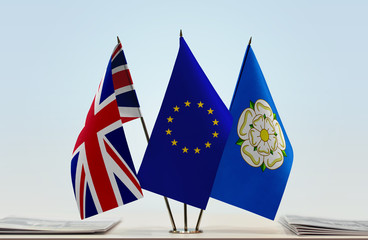 Flags of United Kingdom European Union and Yorkshire