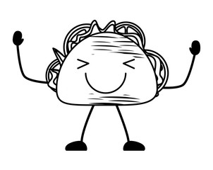 sketch of kawaii excited taco icon over white background, vector illustration