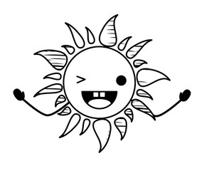 kawaii sun wiking an eye over white background, vector illustration