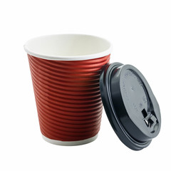 red Coffee paper cup isolated on white background , clipping path
