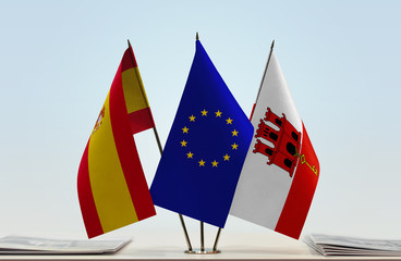 Flags of Spain European Union and Gibraltar