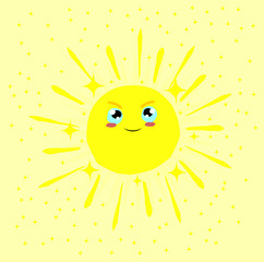 Happy cute sun with small star,Vector illustration
