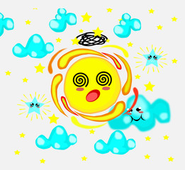 stunning cute sun,Cartoon style,Vector illustration