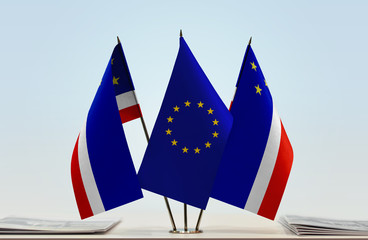 Two flags of Gagauzia and European Union flag between