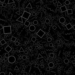 Geometric seamless pattern from different shapes. Triangle circle square line zigzag. Abstract repeating background. Vector illustration