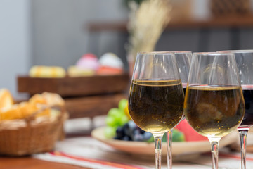 Wine in glass on dining table