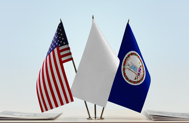 Flags of USA and Virginia with a white flag in the middle