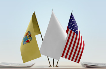 Flags of New Jersey and USA with a white flag in the middle