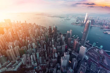 Kussenhoes Uitzicht op de stad Hong Kong vanuit de lucht © YiuCheung