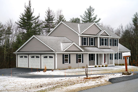 New Built House In Snow In Winter Season