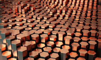 Hexagonal copper rods - Abstract background - 3D illustration - obrazy, fototapety, plakaty