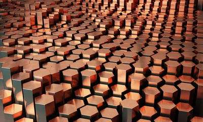 Foto op Plexiglas Hexagonal copper rods - Abstract background - 3D illustration © Gzyms