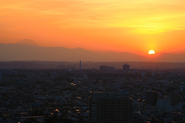 Sunset in Setagaya-ku, Tokyo , Japan