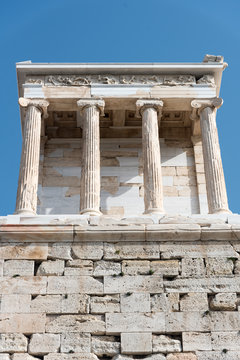 View of the restored Ionic style Temple of Athena Nike (winged victory) on the Acropolis