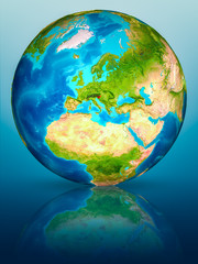 Slovenia on Earth on reflective surface