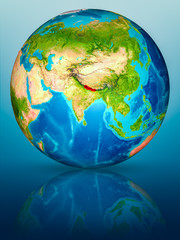Nepal on Earth on reflective surface