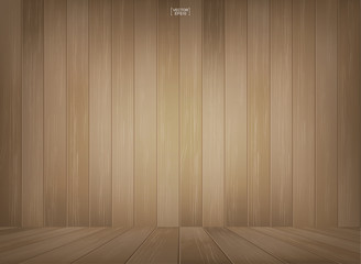 Wooden room space background. Vintage interior background with wood pattern texture. Vector illustration.