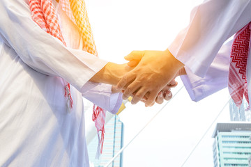 Successful Arab saudi emirates businessman shaking hands over a deal