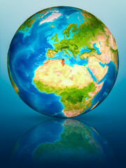 Tunisia on Earth on reflective surface