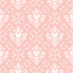 Classic seamless vector pattern. Damask orient ornament. Classic vintage light pink and white background