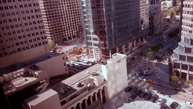 A time lapse shot of traffic in downtown Los Angeles, California.